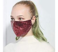 Yheakne Cubiertas antipolvo para la boca de lentejuelas con trabillas ajustables para las orejas, clip de correa para las mujeres, con purpurina brillante, tela decorativa, lavable (rojo)