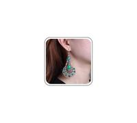 Yheakne Pendientes colgantes bohemios ovalados de turquesa con gota de agua azul, aretes de turquesa plateada, lágrima étnica gitana, joyería para mujer, Zinc