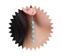 Yheakne Pendientes largos bohemios de turquesa con cuentas de turquesa, aretes de gota de oro y turquesa, aretes de piedra natural azul, joyería para mujer