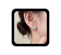Yheakne Pendientes trepadores de perlas de cristal vintage de plata con circonita cúbica, aretes de tuerca de perlas de racimo, aretes de tuerca pequeños con diamantes de imitación para mujer