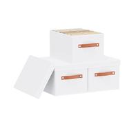 YheenLf 3 Piezas Cajas Almacenaje Ropa, Caja de Almacenamiento con Tapa, Cestas Organizadoras Plegable con Manija, para Toallas y otros Artículos, Blanco, 33×23×18cm