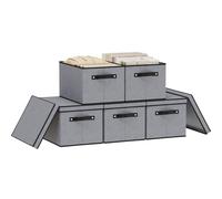 YheenLf 5 Piezas Caja de Almacenamiento con Tapa, 42×30×26cm Cestas Almacenaje Plegable con Manija, Cajas Organizadoras para Ropa, Toallas y otros Artículos, Gris