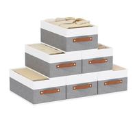 YheenLf Caja de Almacenamiento Grande, Cajas Almacenaje Decorativas de Tela, Cestas Organizadoras con Asas para Dormitorio, Sala de Estar, Paquete de 6, Gris/Blanco，41×25×16.5cm
