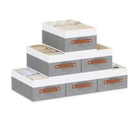 YheenLf Cajas Almacenaje, Plegables Cubos de Almacenamiento Decorativos de Tela, Cestas Organizadoras con Asas para Dormitorio, Sala de Estar, 33×23×14cm, Paquete de 6, Gris/Blanco