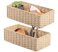 YheenLf Cestas de Almacenaje, Cajas de Almacenamiento para Organización, Cestos de Mimbre Baño, para Dormitorio, Dos Juegos, Grande 37×16.5×11cm, Pequeño 33×12.5×10cm, Naturaleza