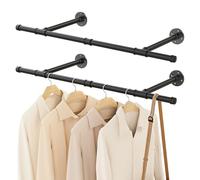 YheenLf Perchero de Pared Industrial, 90 cm Barra para Colgar Ropa, Vestidor Abierto, Tubo Colgante Desmontable Industriales, para Balcones, Dormitorios, Negro, 2-Pack