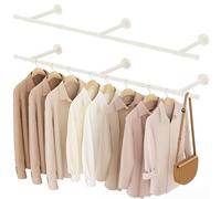 YheenLf Perchero de Pared Tubo Industrial, 150cm Riel de Almacenamiento Colgante de Prendas, Barra para Colgar Ropa de Tuberías Industriales, Ahorro de Espacio, 2 Pieza, Beige