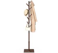 YheenLf Perchero de Pie de Madera con 8 Ganchos, 30x30x180cm, Marrón | Mueble Entrada,3 Alturas Ajustables,para Dormitorio o Recibidor,Bengaleiro de Pé,Soporte para Abrigos, y Bolsos