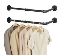 YheenLf Perchero para Pared, Barra Para Ropa de Metal Tipo L, Tubo de Hierro Desmontable, Vestidor Abierto, Diseño Industrial, Fácil Montaje, para Salón, 60×30cm, 2 Pack, Negro