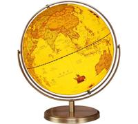 YHEIANJ Globo terráqueo Vintage de 32 cm (12,6 Pulgadas) de diámetro con Soporte de Metal, Globo geográfico Giratorio de 720°, fácil de Leer, Nuevo，with Light