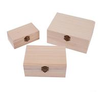 Yhenlovtt Caja de almacenamiento de madera con tapa con bisagras, caja cuadrada de recuerdo para personalizar con pintura o decoupage, boda, bautizo o regalo de Nochebuena (S+M+L)