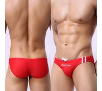 Yhenlovtt Calzoncillos de natación bajos para hombre, corte bikini, para la playa, con piscina, elástico, nailon y elastano, talla M (rojo)