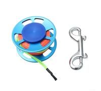 Yhenlovtt Carrete de plástico suave para buceo, 30,5 m, núcleo de acero, rotación de aluminio para aleación con broche de doble extremo, 90 mm (azul)