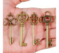 Yhenlovtt Cerradura de armario de latón antiguo, llave de esqueleto de metal vintage para cajones o armarios, ideal para manualidades, fabricación de joyas y proyectos de decoración del hogar (A)