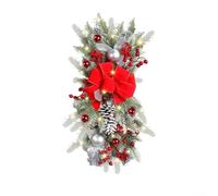 Yhenlovtt Corona de Navidad artificial para puerta y escaleras, guirnalda de lágrimas inalámbrica, 45 cm, rojo y dorado