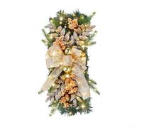 Yhenlovtt Corona de Navidad artificial para puerta y escaleras, guirnalda de lágrimas inalámbrica, 45 cm, rojo y dorado