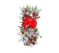 Yhenlovtt Corona de Navidad artificial para puerta y escaleras, guirnalda de lágrimas inalámbrica, 45 cm, rojo y dorado