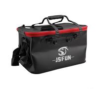 Yhenlovtt Cubo de pesca plegable de EVA con tapa de malla y correa de hombro ajustable, contenedor portátil de peces vivos y cebo para pesca en el mar, campamento (45 cm)