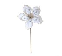Yhenlovtt Flores artificiales de Pascua para fiesta de Navidad, decoración de árbol de magnolia, corona de tela con purpurina, plástico, rojo, verde, blanco, 25 cm, decoración navideña (blanco)