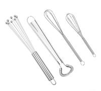 Yhenlovtt Juego de batidor de huevos de acero inoxidable, 4 piezas, diseño de prensa manual, batidora de mano para hornear, utensilios de mezcla multidireccionales para cocina