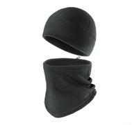 Yhenlovtt Juego de polaina y gorro de calavera para ciclismo, pasamontañas de forro polar de invierno para esquí, correr, resistente al viento, térmico, absorbe la humedad y clima frío (gris oscuro)