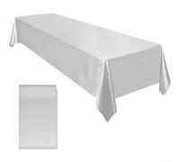 Yhenlovtt Mantel de satén, 145 x 260 cm, rectangular, cubierta de poliéster para banquete de boda, comedor, fiesta, resistente al agua, decoración del hogar interior y exterior (plata)