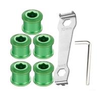 Yhenlovtt Montaje de aluminio para componentes de plato más rueda de cadena de doble pieza de aleación con tornillos llave - 5 piezas para pernos de bicicleta de 6,4 mm (verde)