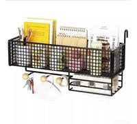 Yhenlovtt Organizador de escritorio multiusos que ahorra espacio con estante de almacenamiento tipo gancho, acero al carbono y malla ventilada para una organización eficiente de la oficina (negro)