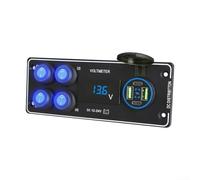 Yhenlovtt Panel de interruptores de 4 posiciones con cargador PD-QC3.0, voltímetro concentrador USB rápido de 132 W para coche, barco, RV, yate, camión, 12 V, 24 V, sistema negro (luz azul)
