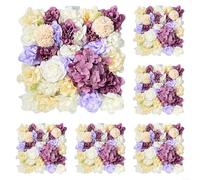 Yhenlovtt Paneles de pared de flores artificiales, paquete de 6 telón de fondo floral 3D con rosas de seda y hortensias para boda, fiesta, área de fotos o decoración del hogar, 15 x 15 pulgadas