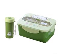 Yhenlovtt Recipiente de plástico para comida para estudiantes, con lonchera a juego y taza de agua, portátil, apto para lavavajillas, diseño compacto para Schoo (verde)