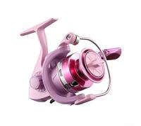 Yhenlovtt Spin Reel Fishing - Bobina de aluminio con sistema de arrastre de 8 kg para agua salada, rodillo de línea cromado con brazo basculante de metal, diseño reversible, rosa (3000)