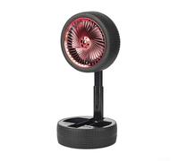 Yhenlovtt Ventilador ligero recargable por USB con estructura de rueda retro con 3 ajustes de velocidad variable y luz nocturna suave, ventilador de refrigeración ABS plegable compacto (rojo)