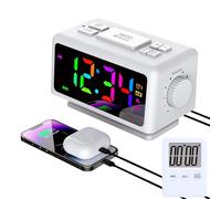 YHFITN Reloj Despertador Colorido RGB Calendario perpetuo Radio FM Reloj Digital Función de repetición Alarmas múltiples Ajuste automático de Brillo Salida de alimentación USB (Blanco)