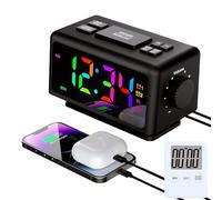 YHFITN Reloj Despertador Colorido RGB Calendario perpetuo Radio FM Reloj Digital Función de repetición Alarmas múltiples Ajuste automático de Brillo Salida de alimentación USB (Negro)