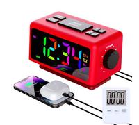 YHFITN Reloj Despertador Colorido RGB Calendario perpetuo Radio FM Reloj Digital Función de repetición Alarmas múltiples Ajuste automático de Brillo Salida de alimentación USB (Rojo)