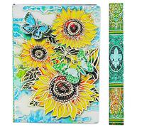 YHH Cuaderno A5 Rayas Tapa Dura, en Relieve, Hecho a mano, 200 Páginas, Libretas Bonitas, Diario de Viaje Cuero, Vintage Journal Notebook, Regalo Aniversario Mujer Hombre Pareja, 3D Girasol Colores