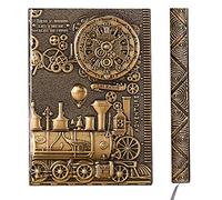 YHH Cuaderno A5 Rayas Tapa Dura, en Relieve, Hecho a mano, 200 Páginas, Libretas Bonitas, Diario de Viaje Cuero, Vintage Journal Notebook, Regalo Aniversario Mujer Hombre Pareja, tren3d Bronce