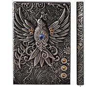 YHH Libretas Bonitas A5 Tapa Dura Vintage Cuero, Cuaderno Rayas Diario de Viaje, Hecho a mano, 200 páginas, Lined Journal Notebook Regalo Mujer Hombre Adulto Infantil, Fénix3D Plateado