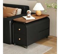 YHHLWXMDZ Mesa Auxiliar Sofa con Ruedas 4 Cajones, Estructura de Pino en Cuero, Rieles Silenciosos, No Requiere Montaje, Mesitas de Noche para Sala de Estar O Dormitorio(Black,Left style40cm/15.7in)