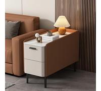 YHHLWXMDZ Mesitas de Noche Estrecha con 2 Cajones, Estructura de Madera Revestida en Cuero, Mesa Auxiliar para Sala de Estar y Dormitorio Que Ahorra Espacio(Orange,40cm/15.7in)
