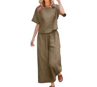 YHHRJAI 2026 Chándal de Lino para Mujer de Verano Elegante a Juego con Camisa Ancha Pantalones Ligeros de Algodón y Lino Verano Chándales Gimnasia Primavera Curvy Juego dos piezas manga 3/4 para