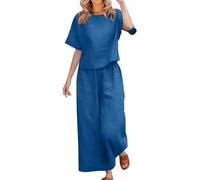 YHHRJAI 2026 Chándal de Lino para Mujer de Verano Elegante a Juego con Camisa Ancha Pantalones Ligeros de Algodón y Lino Verano Chándales Gimnasia Primavera Curvy Juego dos piezas manga 3/4 para
