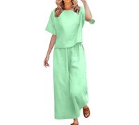YHHRJAI 2026 Chándal de Lino para Mujer de Verano Elegante a Juego con Camisa Ancha Pantalones Ligeros de Algodón y Lino Verano Chándales Gimnasia Primavera Curvy Juego dos piezas manga 3/4 para