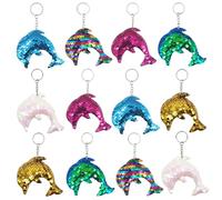 Yhjxly 12 llaveros de delfín, llaveros de lentejuelas, colgante de delfín, llaveros para niños, para cumpleaños infantiles, decoración de bolsas de niños (seis colores)