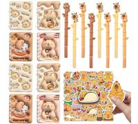 Yhjxly 66 piezas Capybara Papelería Set,Capybara Party Mitgebsel,8 Mini Spirale Noteblock,8 Cartoon Neutraler Stift,50 Capybara Themen Aufkleber,Capybara School Bürobedarf,Für Mädchen Jungen
