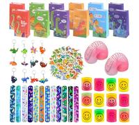 Yhjxly 98 unidades Dino Mitgebsel Kindergeburtstag, Party Gastgeschenke Kinder, Dinosaurier Mitgebsel Gastgeschenke Give Aways mit Schnapparmbändern Schlüsselanhänger Geschenkktüten Aufkleber
