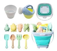 Yhjxly Juego de 11 juguetes de playa para niños, incluye cubo plegable, pala, rastrillo, moldes y más, ideal para playa y verano