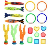 Yhjxly Juego de 19 juguetes de buceo subacuáticos para niños, anillos de buceo, torpedos, tesoros piratas, algas, fiesta de verano en la piscina, regalo para niños y niñas a partir de 4-12 años