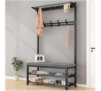 YHKJLYH Exquisito Perchero, Banco para Zapatos, 4 en 1 para Entrada, con 2 Niveles de Almacenamiento y 4 Ganchos extraíbles, Mueble Industrial con Estructura de Acero (tamaño: 60 cm, Color: Gris)